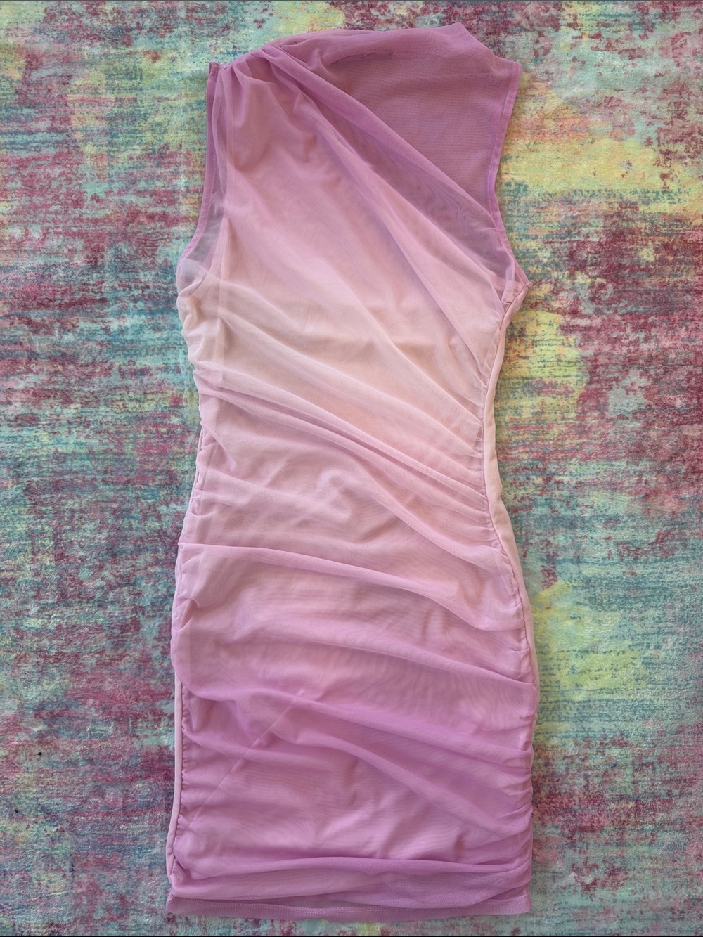 Zara One-Shoulder Pink Ruched Mesh Bodycon Dress